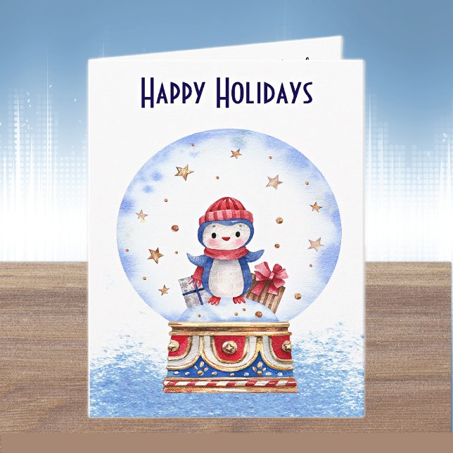 Custom, Cute Snow Globe Penguin Holiday Card (Creator Uploaded)