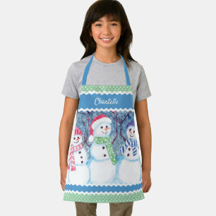 Custom Cute Snowmen In December Snow Illustration Apron
