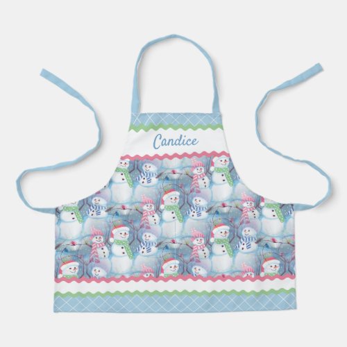 Custom Cute Snowmen In December Snow Illustration Apron