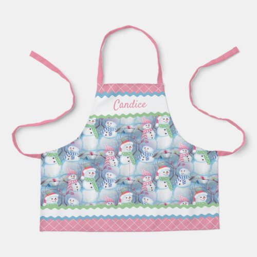 Custom Cute Snowmen In December Snow Illustration Apron