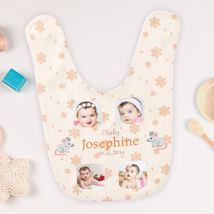 Custom Cute Soft Peach Baby Name Photo Bib