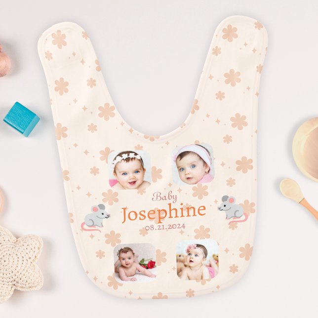 Custom Cute Soft Peach Baby Name Photo Bib (Creator Uploaded)