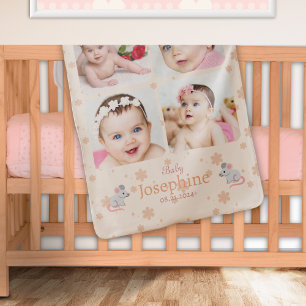 Custom Cute Soft Peach Beige Baby Name Photo  Blanket
