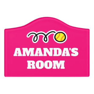 Custom cute softball door sign for girl's bedroom