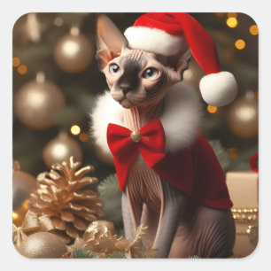 Custom Cute Sphynx Cat Christmas Santa Hat Sticker