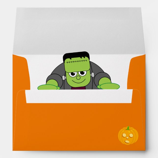 Custom cute spooky Halloween Frankenstein monster: Envelope (Back (Bottom))