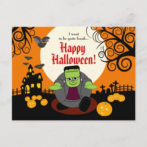 Custom cute spooky Halloween Frankenstein monster Postcard