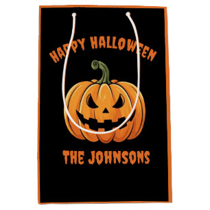 Custom Cute Spooky Pumpkin Happy Halloween  Medium Gift Bag