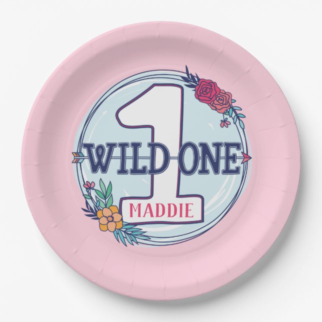 Custom Cute Teepee Boho Tribal First Birthday Pape Paper Plates (Front)