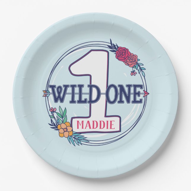 Custom Cute Teepee Boho Tribal First Birthday Paper Plates (Front)