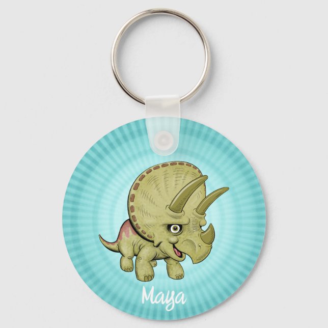 Custom Cute Triceratops Keychain (Front)