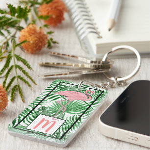 Custom Cute Tropical Pink Flamingo Watercolor Art Keychain