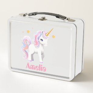 Custom Cute Unicorn watercolor Unicorn stars Metal Lunch Box