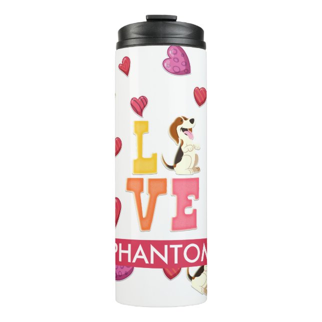 Custom Cute Valentine's Day Beagle Dog Thermal Tumbler (Front)