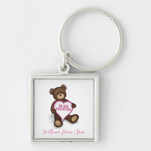 Custom Cute Valentines Day Vintage Teddy Bear Keychain