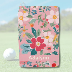 Custom Cute Vintage Flower Gifts for Women Golfers Golf Towel