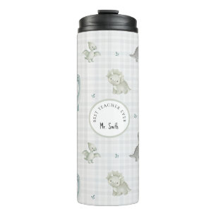 Custom Cute Watercolor Dinosaur Male Teacher Thermal Tumbler