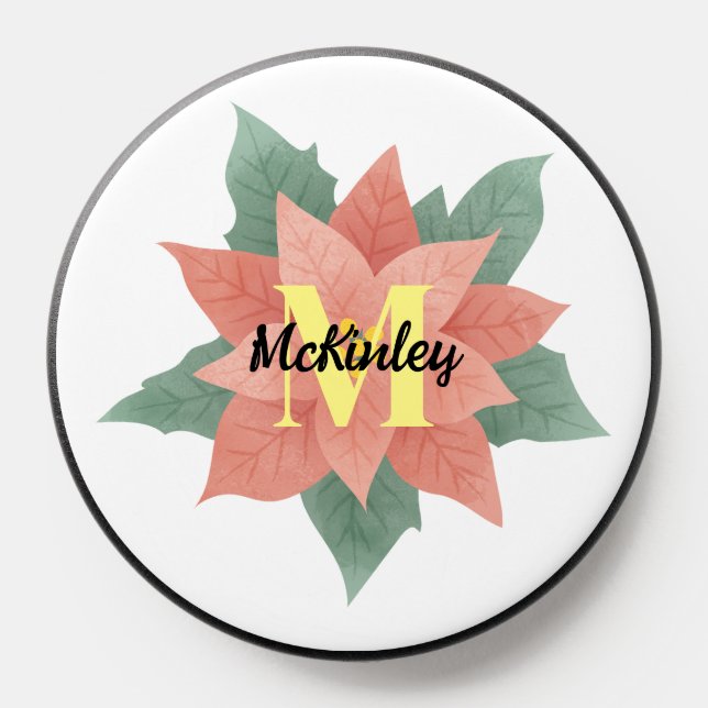 Custom Cute Watercolor Green Flower Monogram PopSocket (Popsocket)