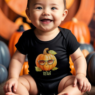 Custom Cute Watercolor Pumpkin Patch 1st Halloween Baby Bodysuit