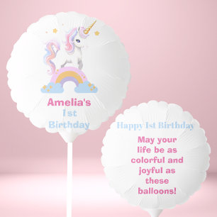 Custom Cute Watercolor Rainbow Unicorn Birthday  Balloon