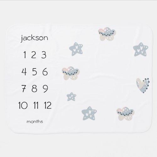 Custom Cute Watercolor Stars Clouds Milestones Baby Blanket