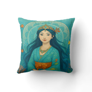 Custom Cute Whismusical Japanese Mermaid Princess Throw Pillow