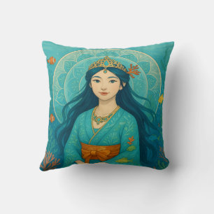 Custom Cute Whismusical Japanese Mermaid Princess Throw Pillow