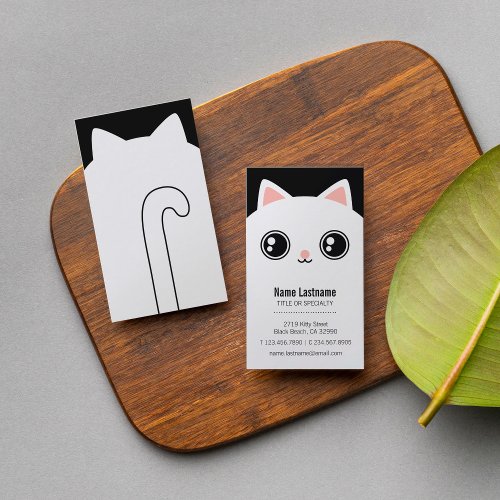 Custom Cute White Kitty Face Pet Sitter Template Business Card