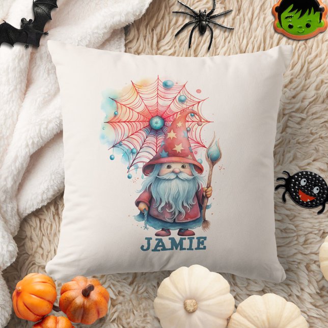 Custom Cute Wizard Trick R Treat Halloween Candy Throw Pillow (Creator Uploaded)