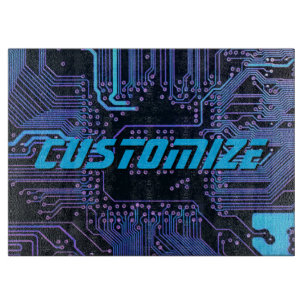 Custom Cyber Blue PCB Circuit Board Tech Art