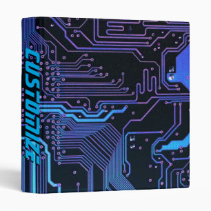 Custom Cyber Blue PCB Circuit Board Tech Art 3 Ring Binder