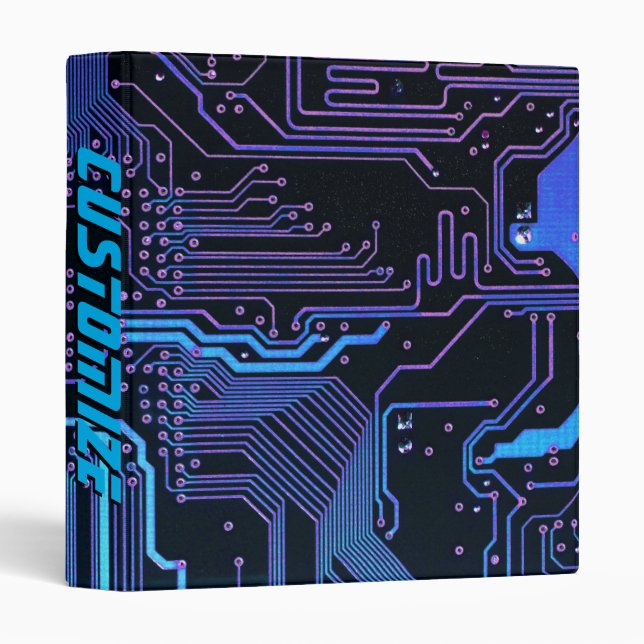 Custom Cyber Blue PCB Circuit Board Tech Art 3 Ring Binder (Front/Spine)