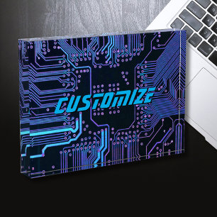Custom Cyber Blue PCB Circuit Board Tech Art Acrylic Award