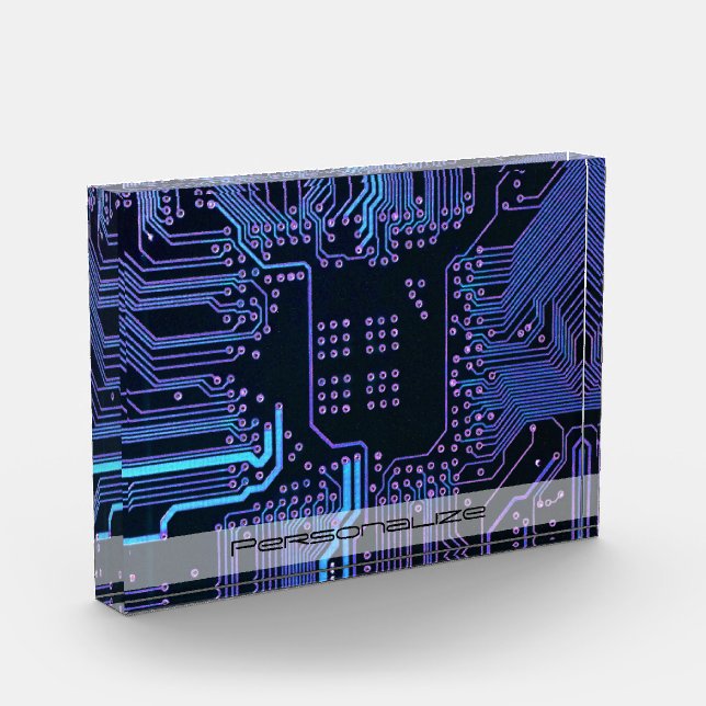 Custom Cyber Blue PCB Circuit Board Tech Art Acrylic Award (Left)