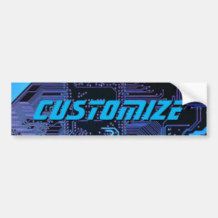 Custom Cyber Blue PCB Circuit Board Tech Art Bumper Sticker
