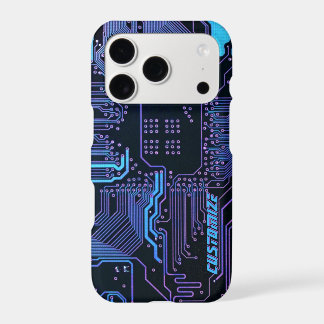 Custom Cyber Blue PCB Circuit Board Tech Art iPhone 17 Pro Case