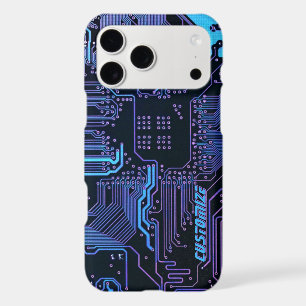 Custom Cyber Blue PCB Circuit Board Tech Art iPhone 17 Pro Max Case