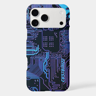 Custom Cyber Blue PCB Circuit Board Tech Art iPhone 17 Pro Max Case