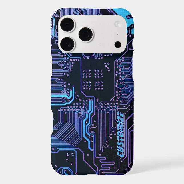 Custom Cyber Blue PCB Circuit Board Tech Art Case-Mate iPhone Case (Back)
