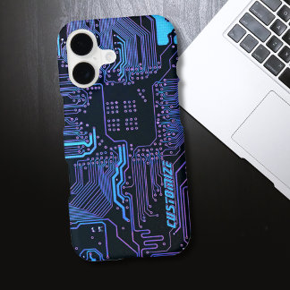 Custom Cyber Blue PCB Circuit Board Tech Art iPhone 17 Case