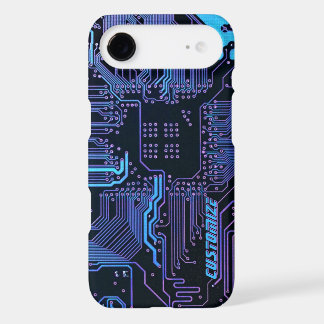 Custom Cyber Blue PCB Circuit Board Tech Art iPhone 17 Air Case