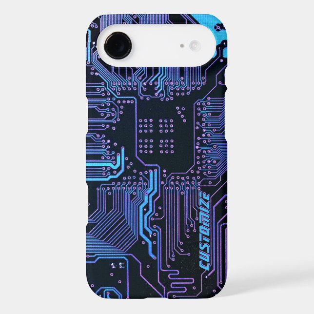 Custom Cyber Blue PCB Circuit Board Tech Art Case-Mate iPhone Case (Back)