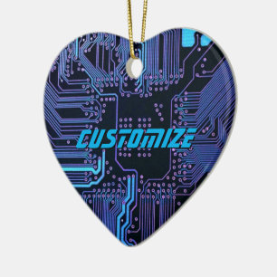 Custom Cyber Blue PCB Circuit Board Tech Art Ceramic Ornament