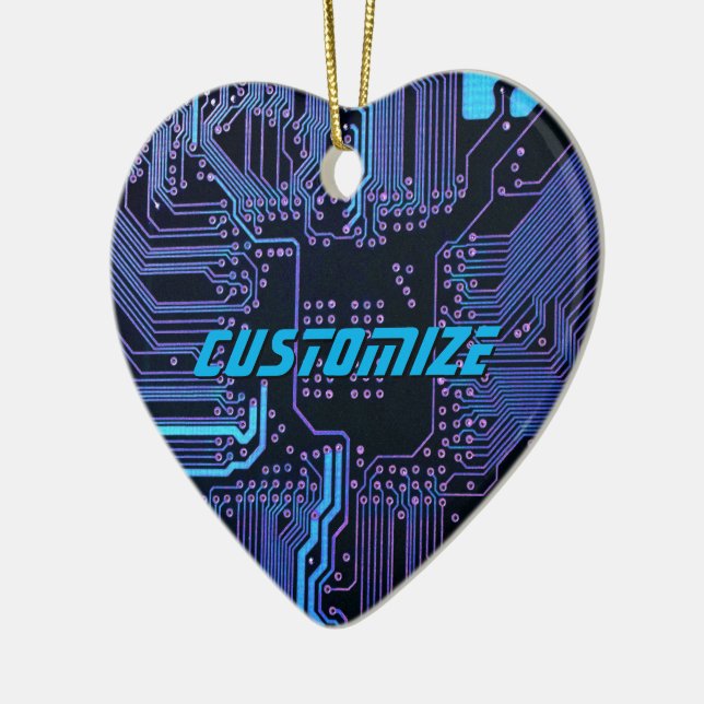 Custom Cyber Blue PCB Circuit Board Tech Art Ceramic Ornament (Left)