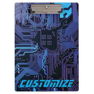 Custom Cyber Blue PCB Circuit Board Tech Art Clipboard