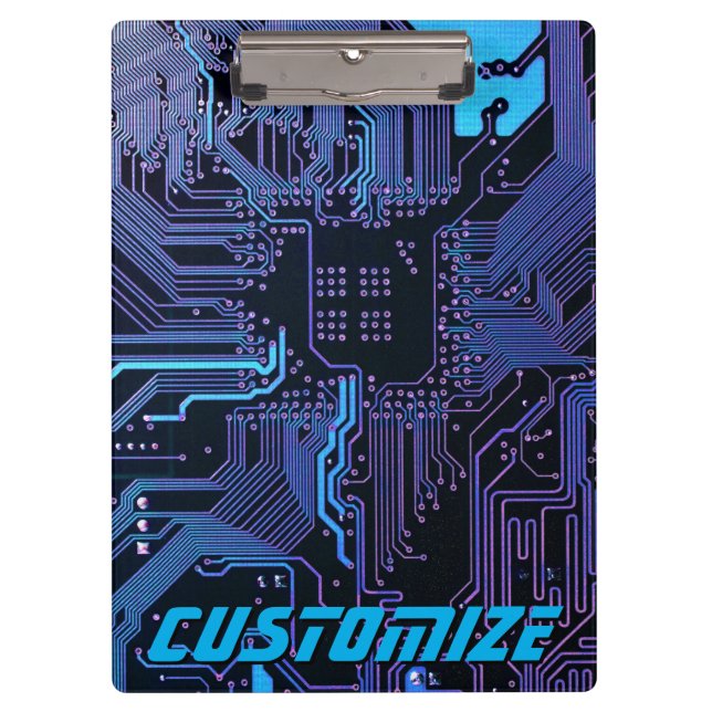Custom Cyber Blue PCB Circuit Board Tech Art Clipboard (Front)