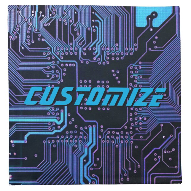 Custom Cyber Blue PCB Circuit Board Tech Art Cloth Napkin (Front)