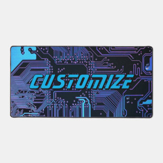 Custom Cyber Blue PCB Circuit Board Tech Art Desk Mat