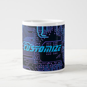 Custom Cyber Blue PCB Circuit Board Tech Art Giant Coffee Mug