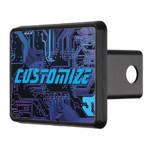 Custom Cyber Blue PCB Circuit Board Tech Art Hitch Cover